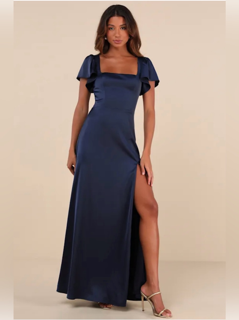 Lulu's Navy Square Neck Maxi with Flutter Shoulders - only worn once